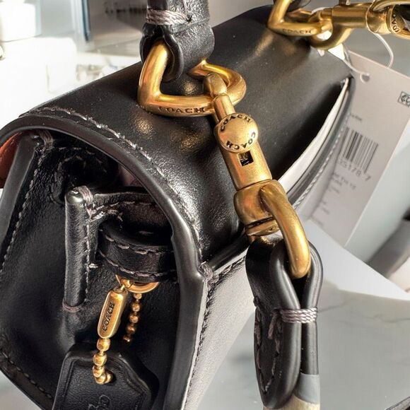 🖤 NWT Coach Luxe Refined Calf Leather Sammy 12 Top Handle Crossbody in Black - Picture 10 of 17